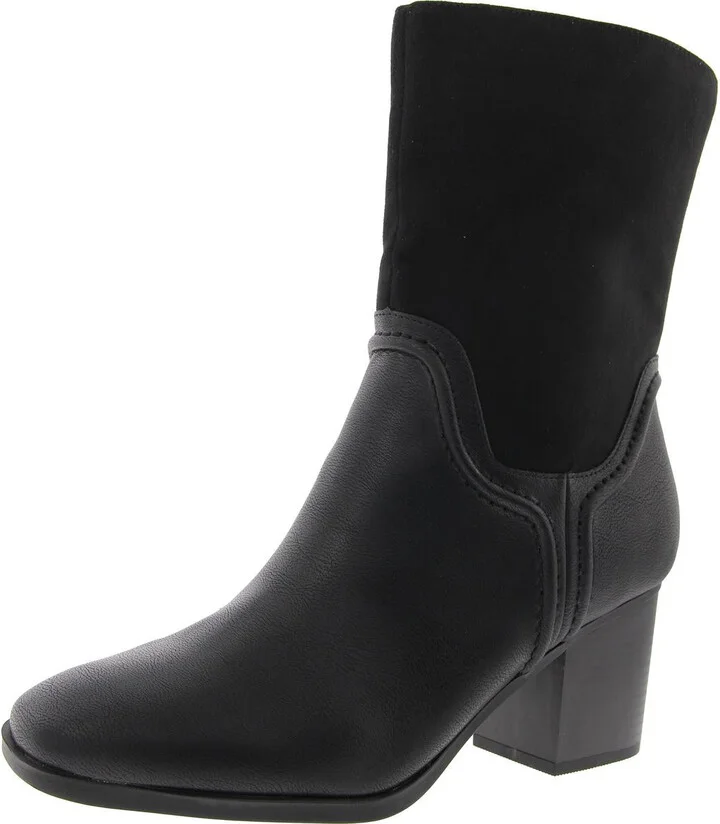 QUEENYP Womens Laceless Man Made Motorcycle Boots
