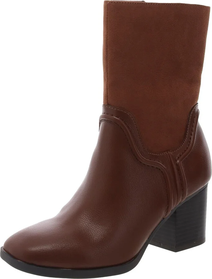 Queenyy Womens Zipper Faux Leather Mid-Calf Boots