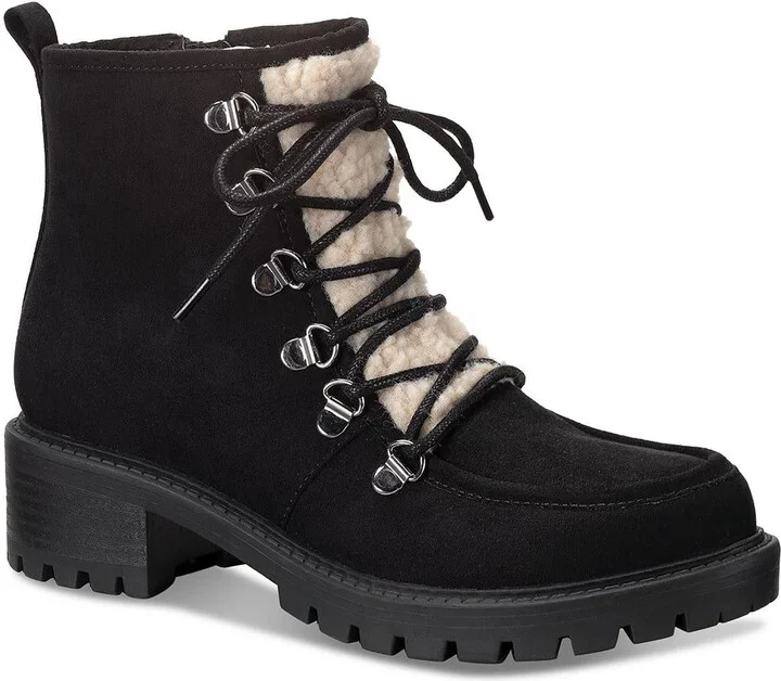 Quiinnf Womens Faux Suede Fur Lined Shearling Boots