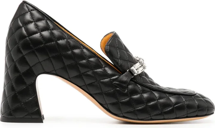 Quilted Crystal-Embellished Pumps