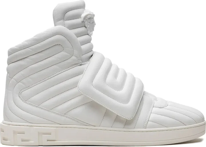 quilted high-top "White" sneakers