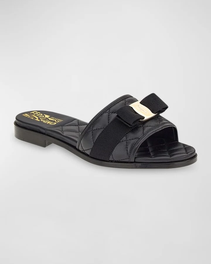 Quilted Lambskin Bow Flat Sandals - Image 2