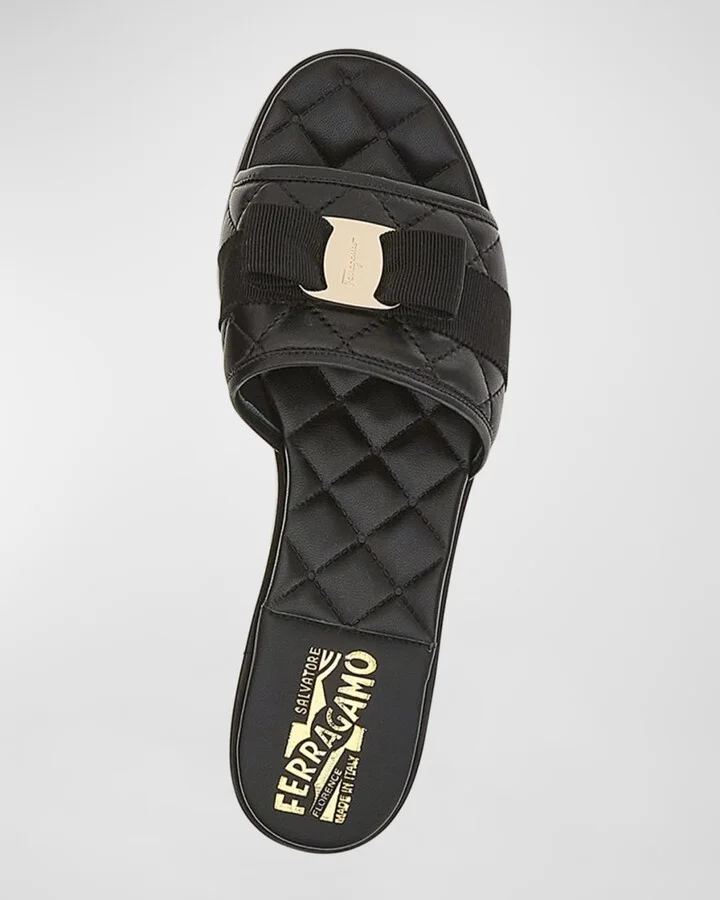 Quilted Lambskin Bow Flat Sandals - Image 3