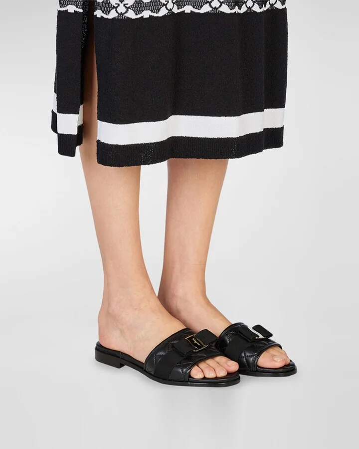 Quilted Lambskin Bow Flat Sandals - Image 4