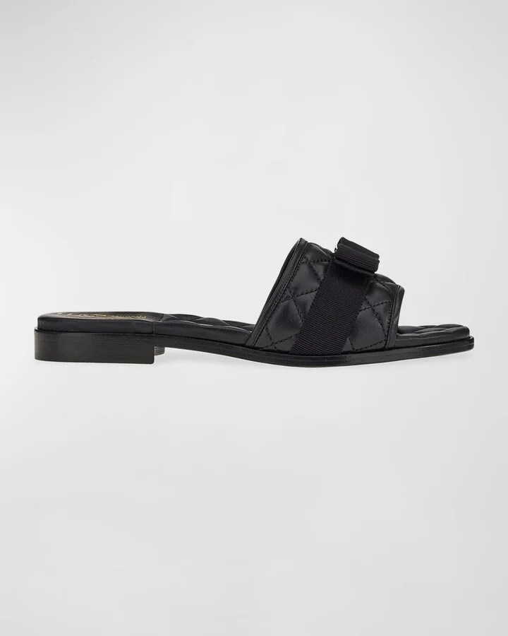 Quilted Lambskin Bow Flat Sandals