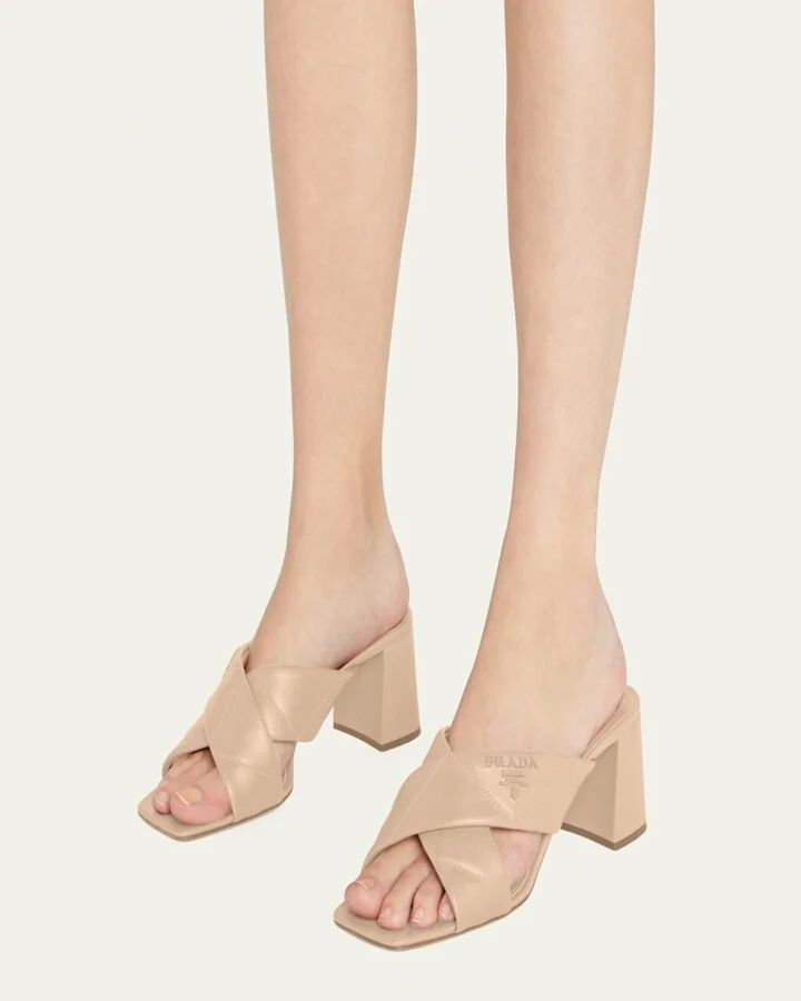 Quilted Lambskin Crisscross Slide Sandals - Image 7