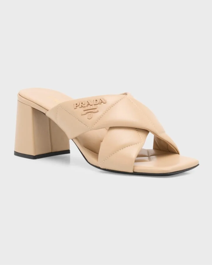 Quilted Lambskin Crisscross Slide Sandals - Image 5