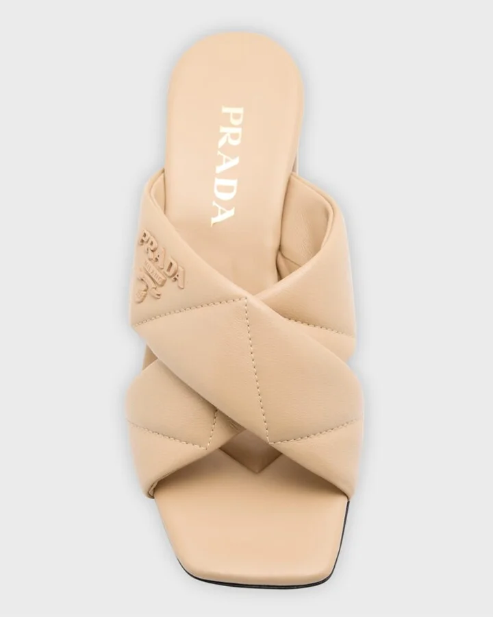 Quilted Lambskin Crisscross Slide Sandals - Image 6