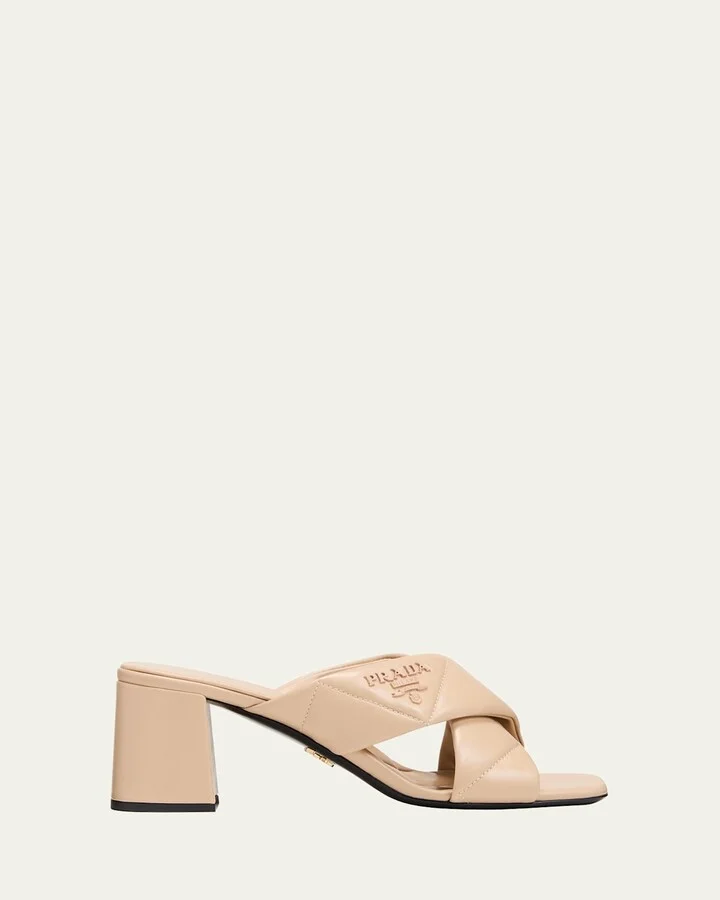 Quilted Lambskin Crisscross Slide Sandals