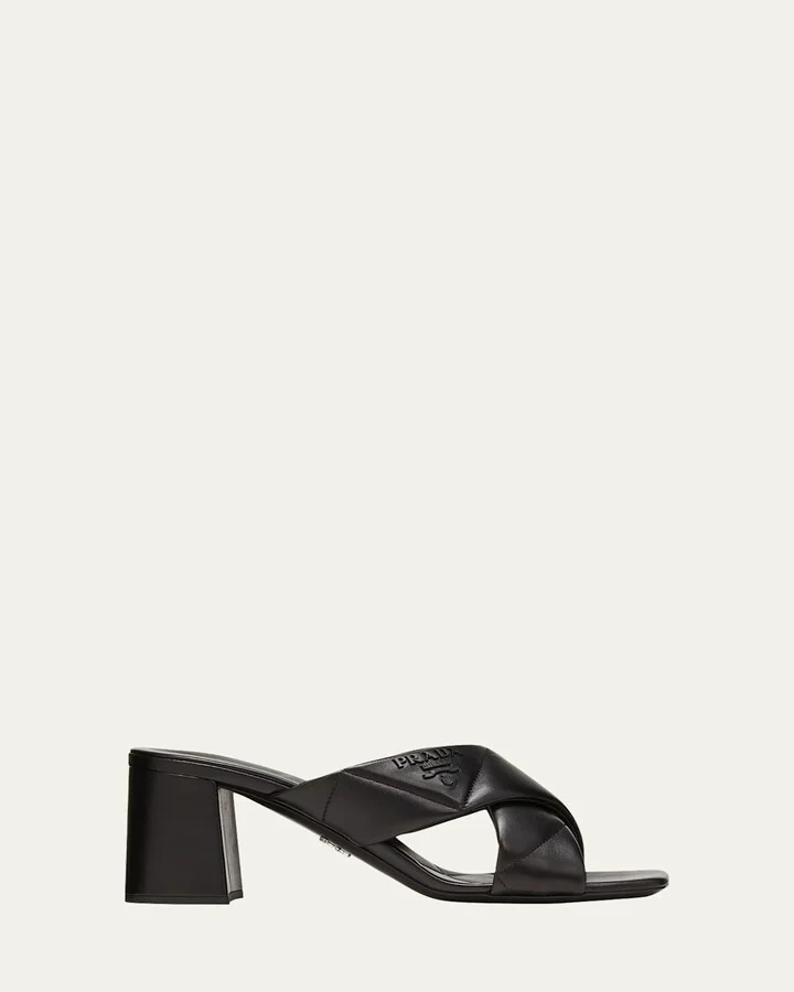 Quilted Lambskin Crisscross Slide Sandals