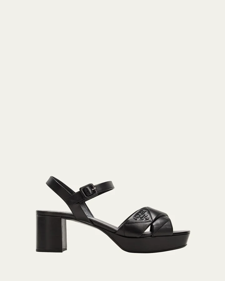 Quilted Leather Ankle-Strap Platform Sandals