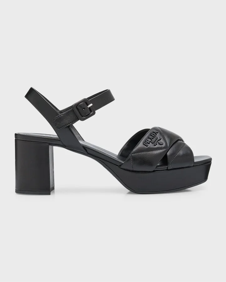 Quilted Leather Ankle-Strap Platform Sandals