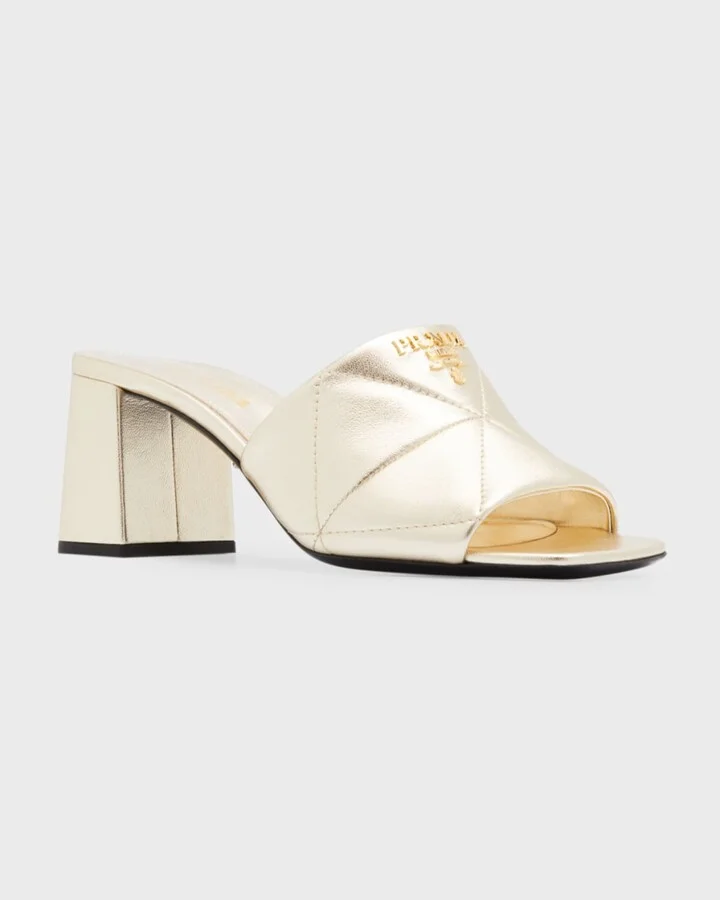Quilted Leather Block-Heel Slide Sandals - Image 2