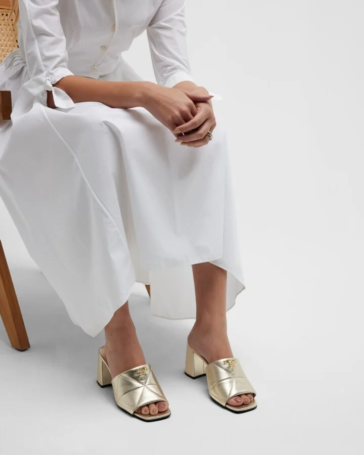 Quilted Leather Block-Heel Slide Sandals - Image 3