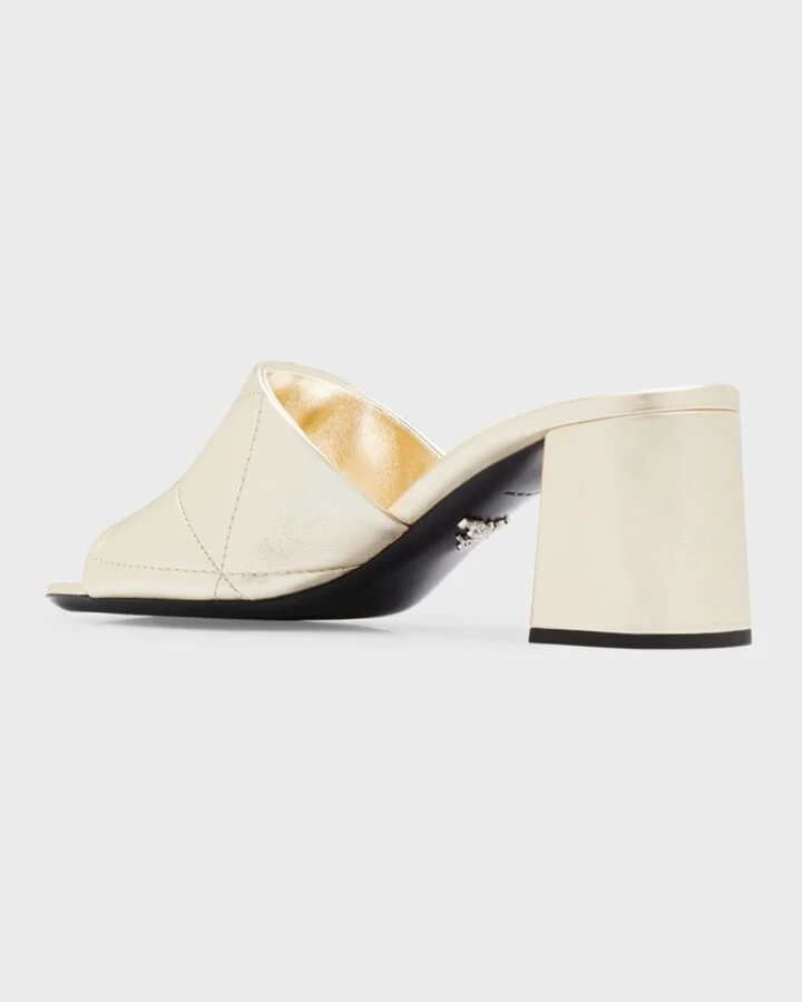 Quilted Leather Block-Heel Slide Sandals - Image 4