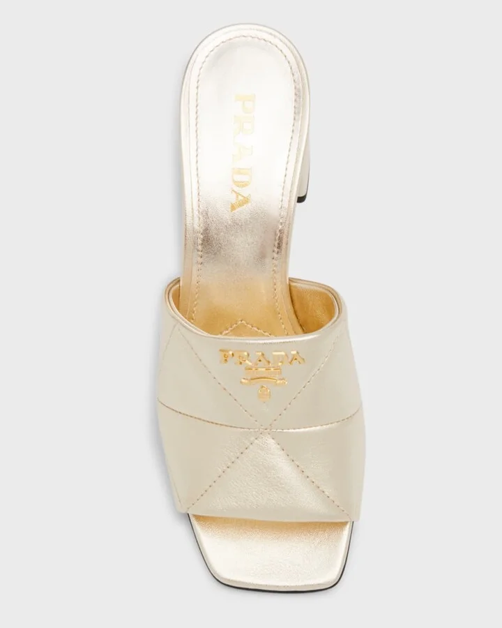 Quilted Leather Block-Heel Slide Sandals - Image 5