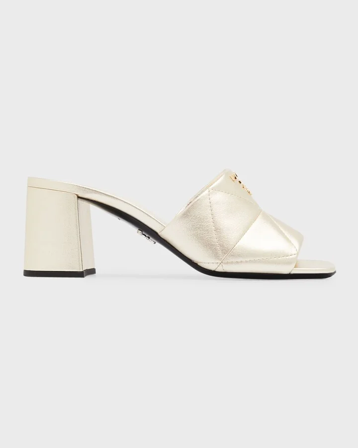 Quilted Leather Block-Heel Slide Sandals