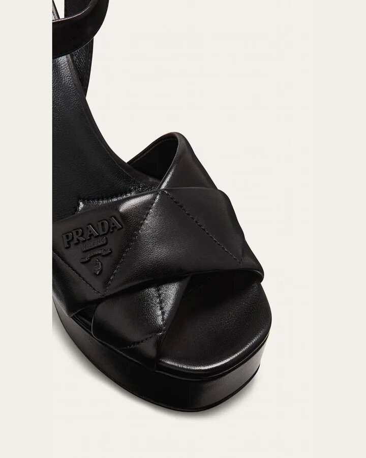Quilted Leather Crisscross Platform Sandals - Image 3