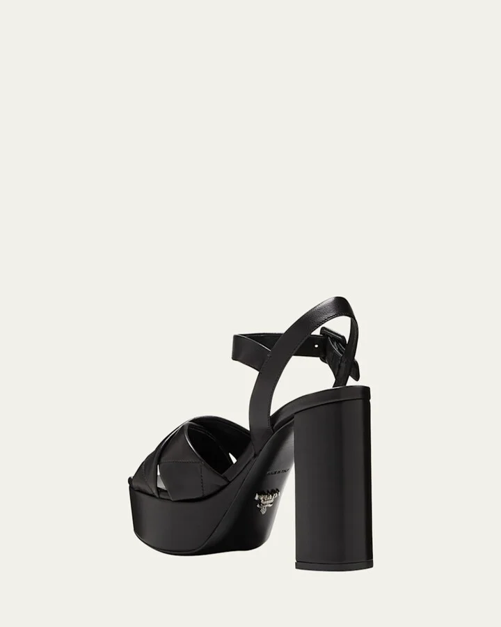 Quilted Leather Crisscross Platform Sandals - Image 7