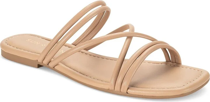Quinleyy Womens Faux Leather Flat Slide Sandals