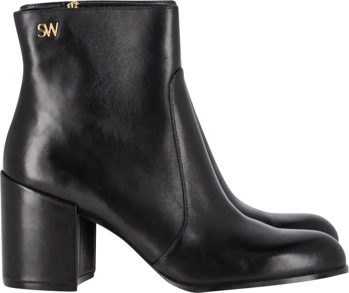 Quinn Block Heel Ankle Boots in Black Leather