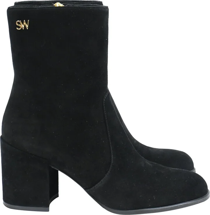 Quinn Block Heel Ankle Boots in Black Suede
