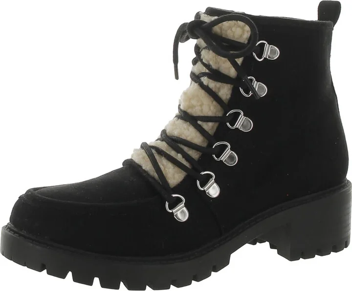 Quinnf Womens Faux-Leather Lace-Up Wedge Boots
