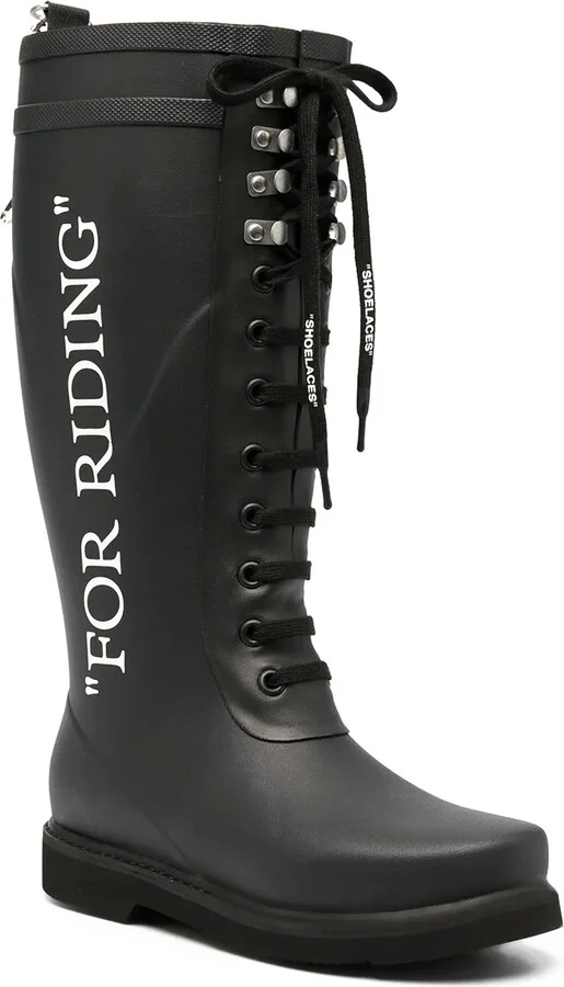 Quote-Motif Lace-Up Riding Boots - Image 2