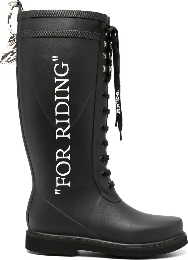 Quote-Motif Lace-Up Riding Boots