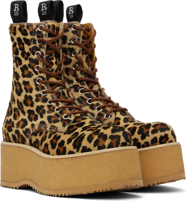 R13 Beige & Brown Double Stack Boots - Image 4