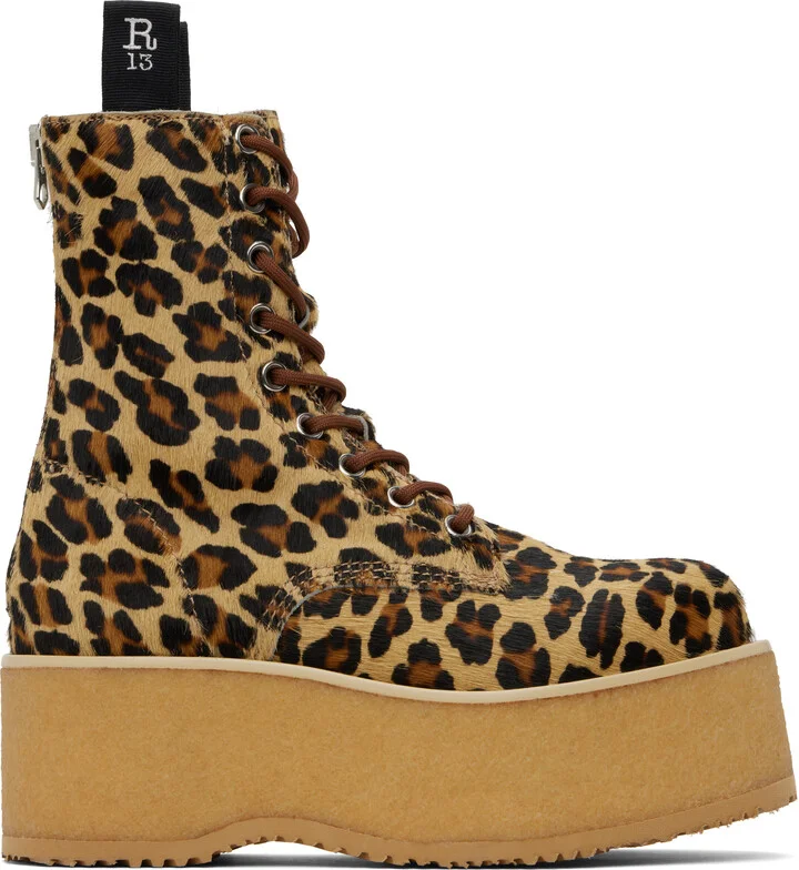 R13 Beige & Brown Double Stack Boots
