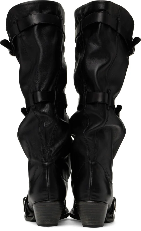 R13 Black Buckled-Up Slouch Cowboy Boots - Image 2