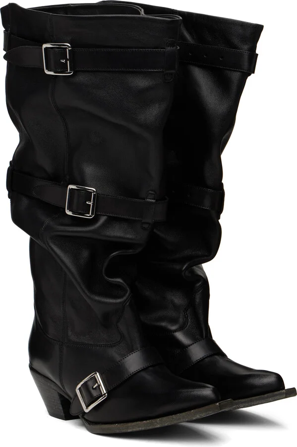 R13 Black Buckled-Up Slouch Cowboy Boots - Image 4