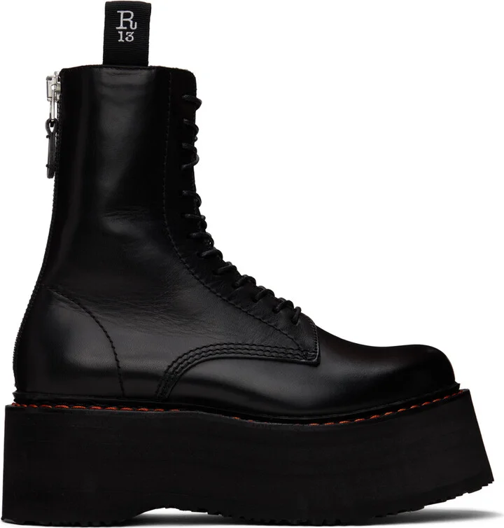 R13 Black Double Stack Boots