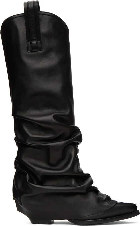 R13 Black Mid Cowboy Sleeve Boots