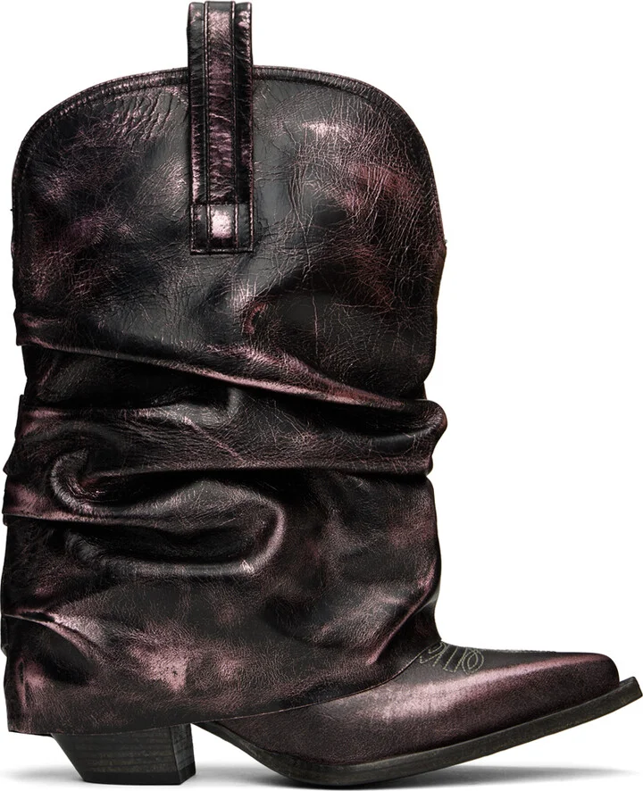 R13 Black & Pink Low Rider Cowboy Boots