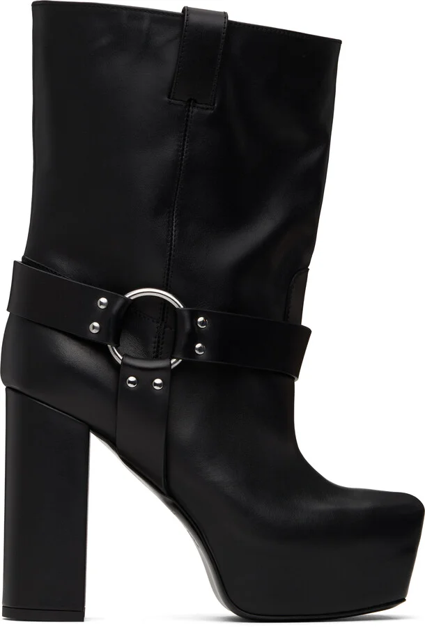 R13 Black Sid Heeled Harness Boots