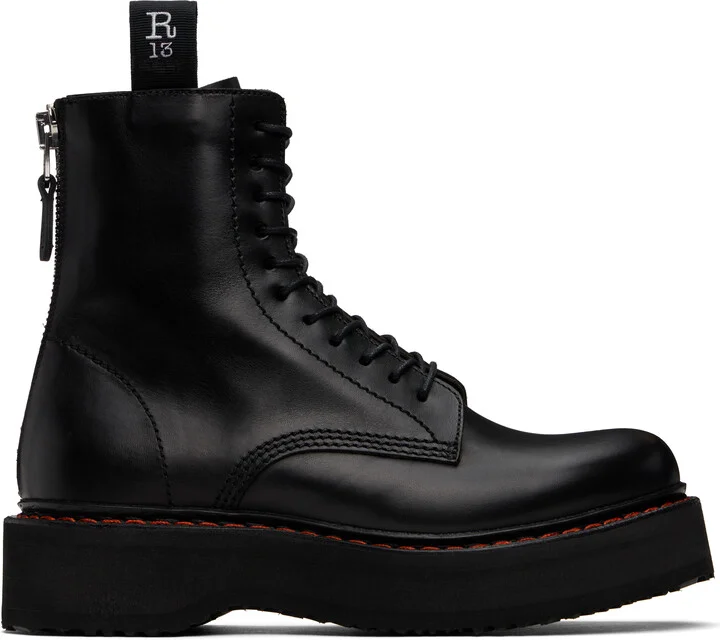 R13 Black Single Stack Boots
