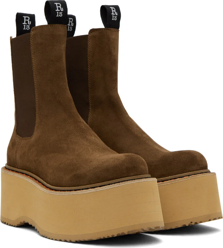 R13 Brown Double Stack Chelsea Boots - Image 4