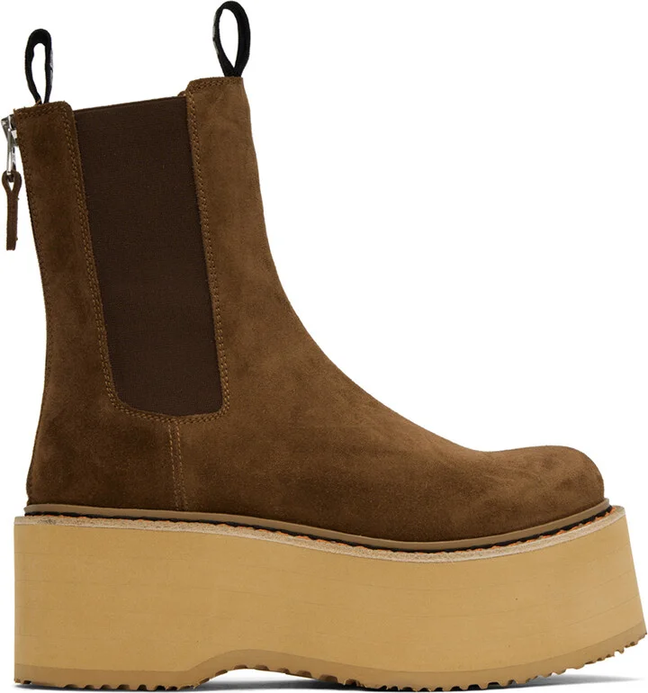 R13 Brown Double Stack Chelsea Boots