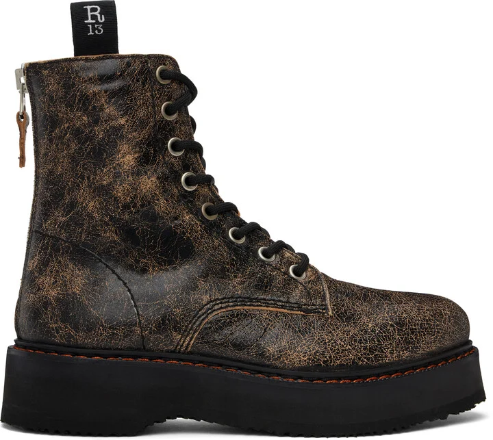 R13 Brown Single Stack Boots