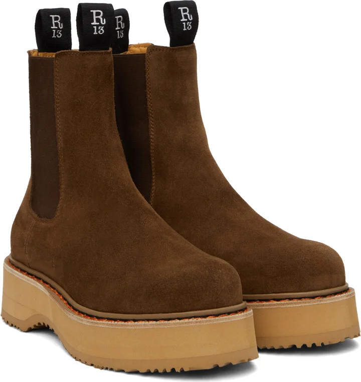 R13 Brown Single Stack Chelsea Boots - Image 4