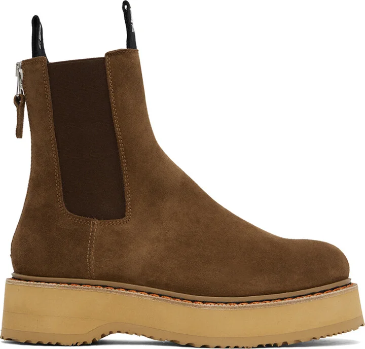 R13 Brown Single Stack Chelsea Boots