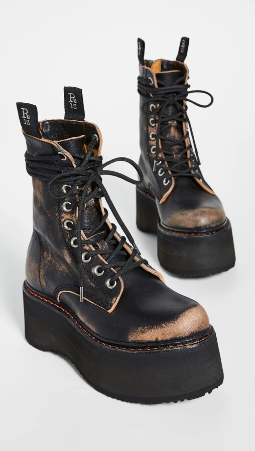 R13 Double Stacked Lace Up Boots - Image 3