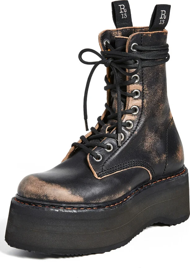 R13 Double Stacked Lace Up Boots