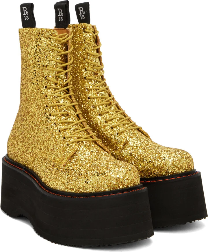 R13 Gold Double Stack Boots - Image 4