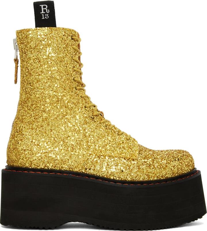 R13 Gold Double Stack Boots