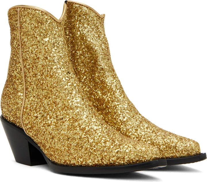 R13 Gold Skinny Ankle Cowboy Boots - Image 4