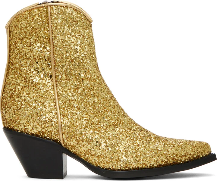 R13 Gold Skinny Ankle Cowboy Boots
