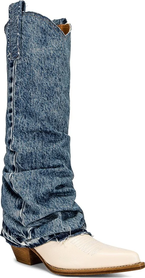 R13 Mid Cowboy Boot with Sleeve in Denim-Medium - Image 2